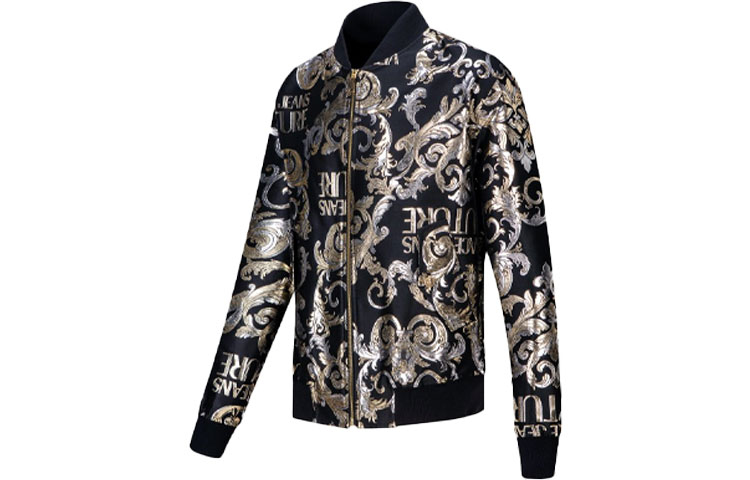 Shop VERSACE JEANS COUTURE FW21 Reversible Logo Print Jacket Black C1GWA907-WUP407-899