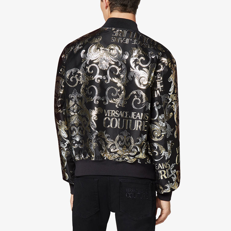 Sizing VERSACE JEANS COUTURE FW21 Reversible Logo Print Jacket Black C1GWA907-WUP407-899