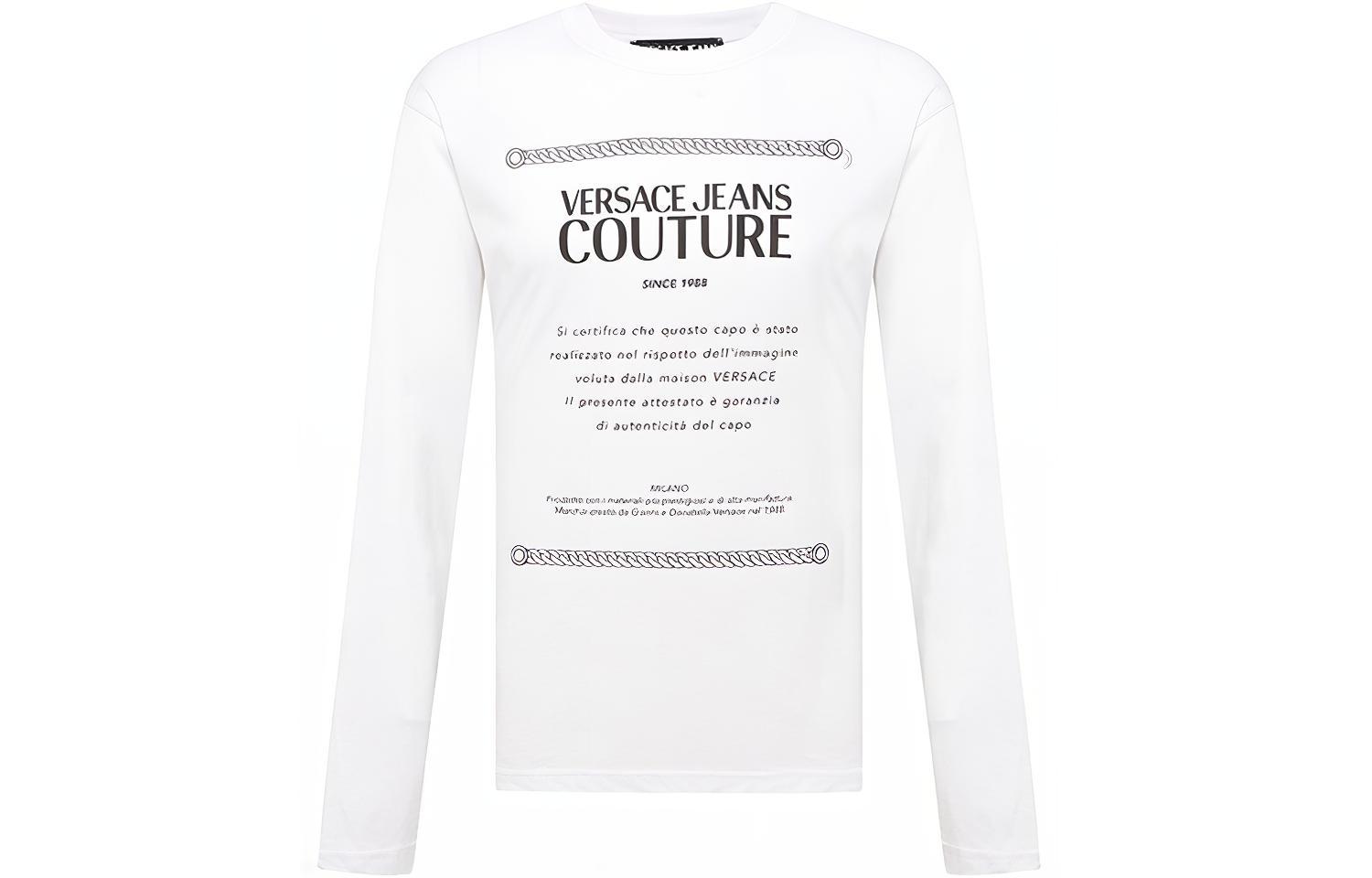 VERSACE JEANS COUTURE FW21 White Letter Crewneck Long Sleeve T-Shirt Mens. 71GAHT30-CJ00T-003