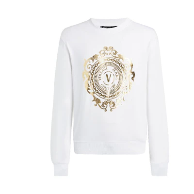 VERSACE JEANS COUTURE FW21 White V-Emblem Crewneck Sweatshirt Wear B7GWA73F-30453-K41
