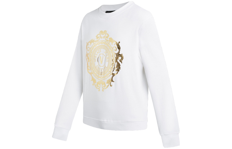 Shop 베르사체 진 꾸뛰르 FW21 화이트 V-엠블럼 크루넥 스웨트셔츠 B7GWA73F-30453-K41