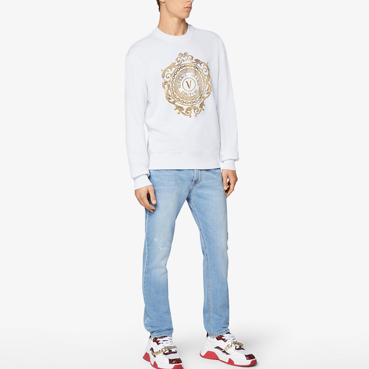 Purchase 베르사체 진 꾸뛰르 FW21 화이트 V-엠블럼 크루넥 스웨트셔츠 B7GWA73F-30453-K41