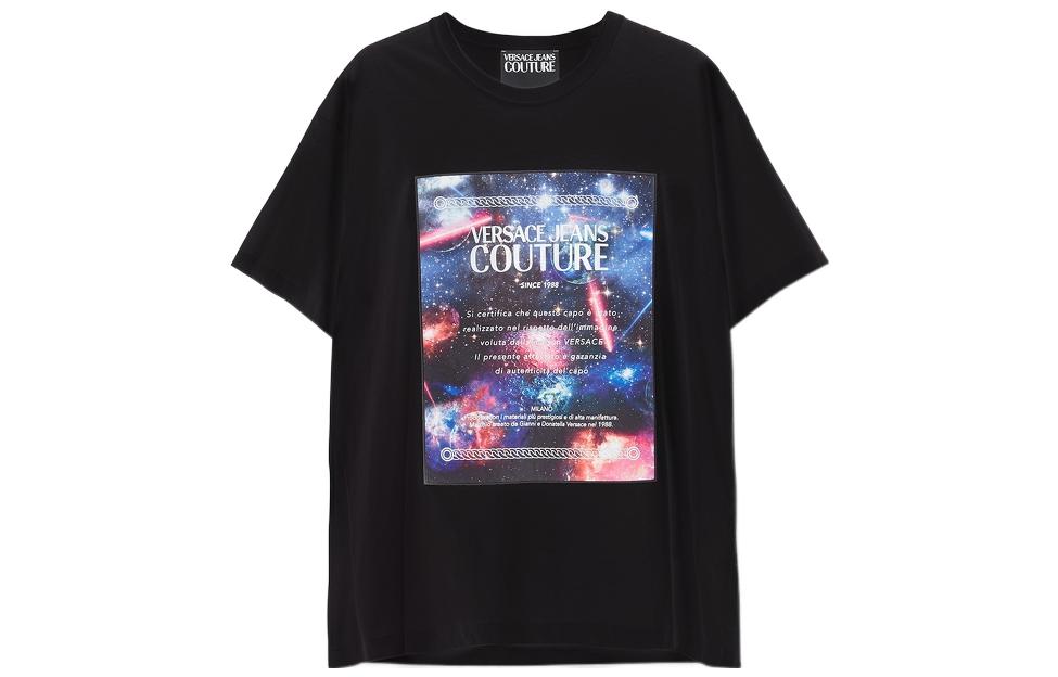 VERSACE JEANS COUTURE FW22  Black Casual Logo Print Short-Sleeve T-Shirt. E73GAHF08-ECJ03F-E899