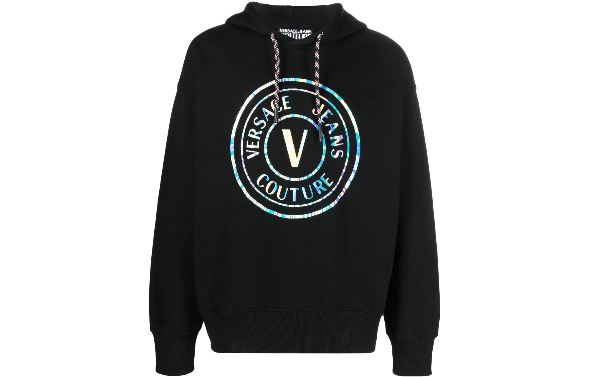 Order 베르사체 진스 쿠튀르 FW22 블랙 로고 프린트 후디. 73GAIG07-CF00G-899