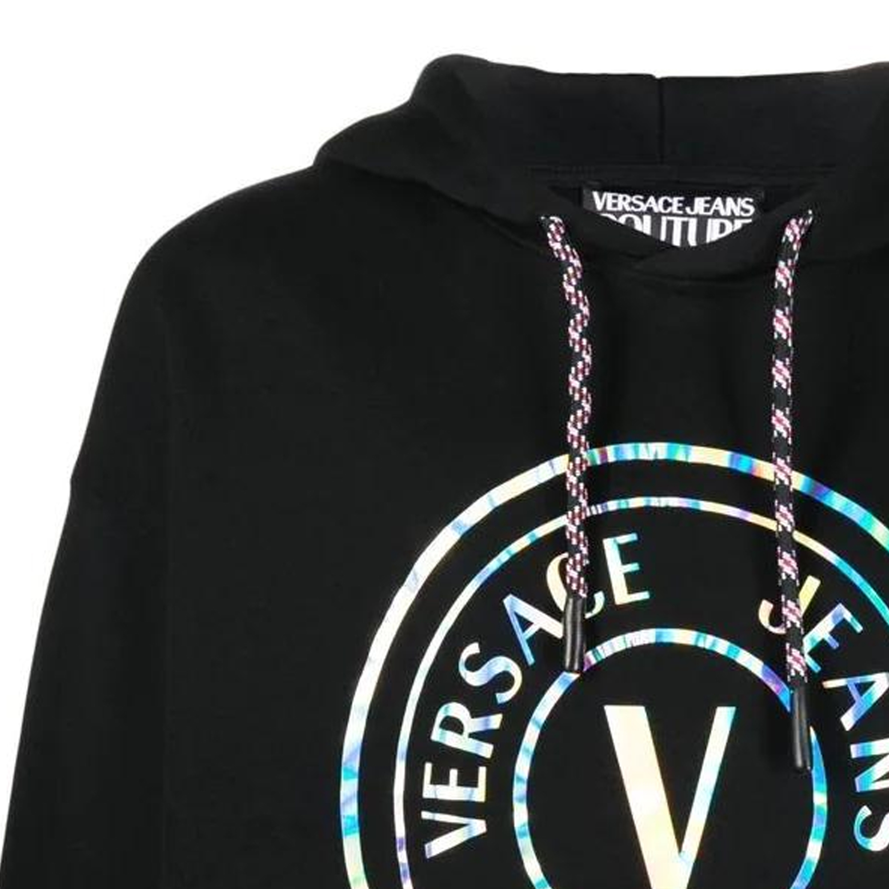 Sizing 베르사체 진스 쿠튀르 FW22 블랙 로고 프린트 후디. 73GAIG07-CF00G-899