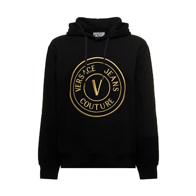 VERSACE JEANS COUTURE FW22 Black Logo Embroidered Loose Sweatshirt 73GAIT05-CF00T-G89