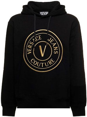 VERSACE JEANS COUTURE FW22 Black Logo Embroidered Loose Sweatshirt 73GAIT05-CF00T-G89 Order VERSACE JEANS COUTURE FW22 Black Logo Embroidered Loose Sweatshirt 73GAIT05-CF00T-G89