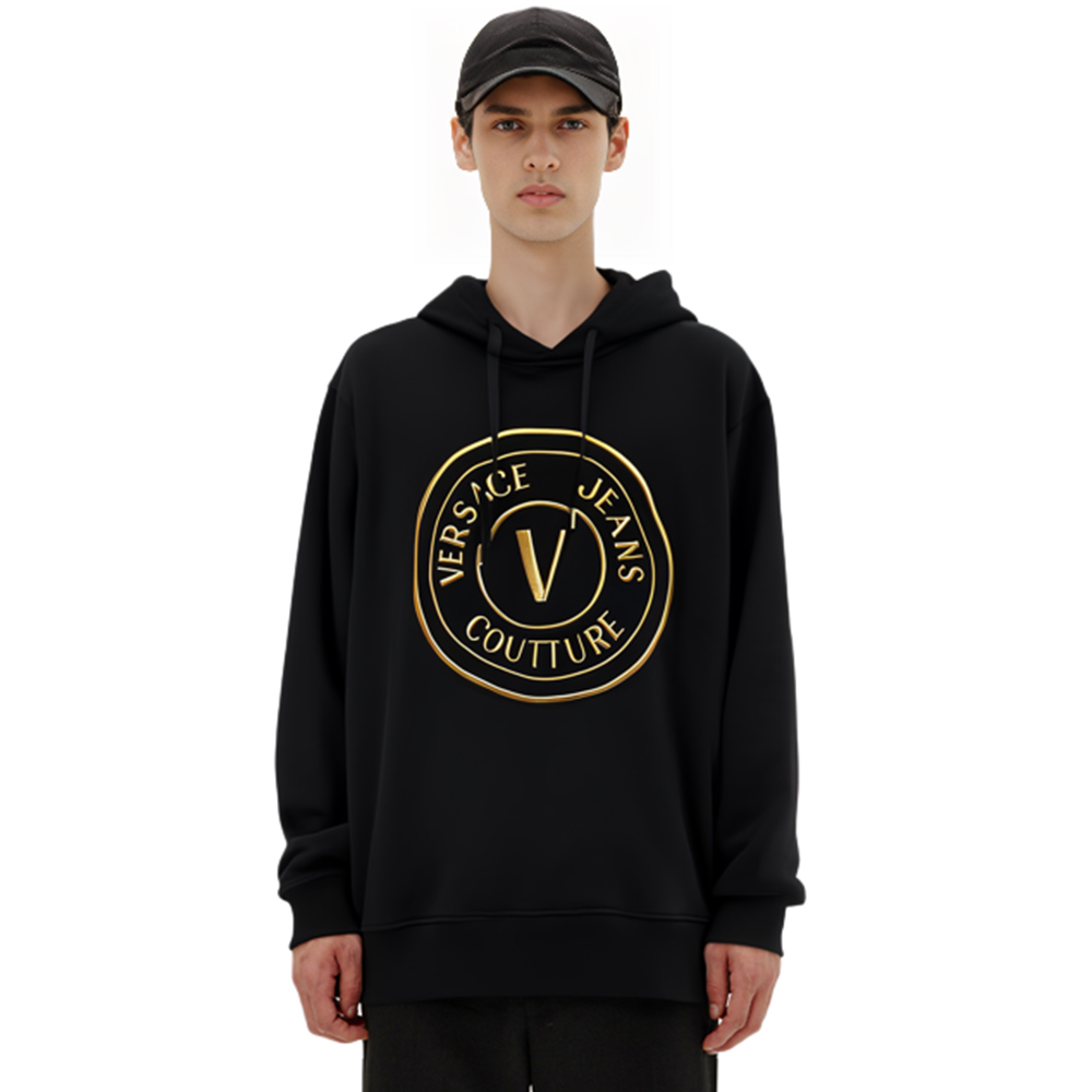 Purchase VERSACE JEANS COUTURE FW22  Black Logo Embroidered Loose Sweatshirt 73GAIT05-CF00T-G89