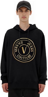 VERSACE JEANS COUTURE FW22 Black Logo Embroidered Loose Sweatshirt 73GAIT05-CF00T-G89 Purchase VERSACE JEANS COUTURE FW22 Black Logo Embroidered Loose Sweatshirt 73GAIT05-CF00T-G89
