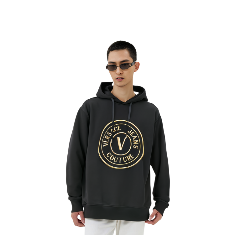Details for VERSACE JEANS COUTURE FW22  Black Logo Embroidered Loose Sweatshirt 73GAIT05-CF00T-G89