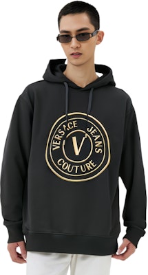 VERSACE JEANS COUTURE FW22 Black Logo Embroidered Loose Sweatshirt 73GAIT05-CF00T-G89 Details for VERSACE JEANS COUTURE FW22 Black Logo Embroidered Loose Sweatshirt 73GAIT05-CF00T-G89