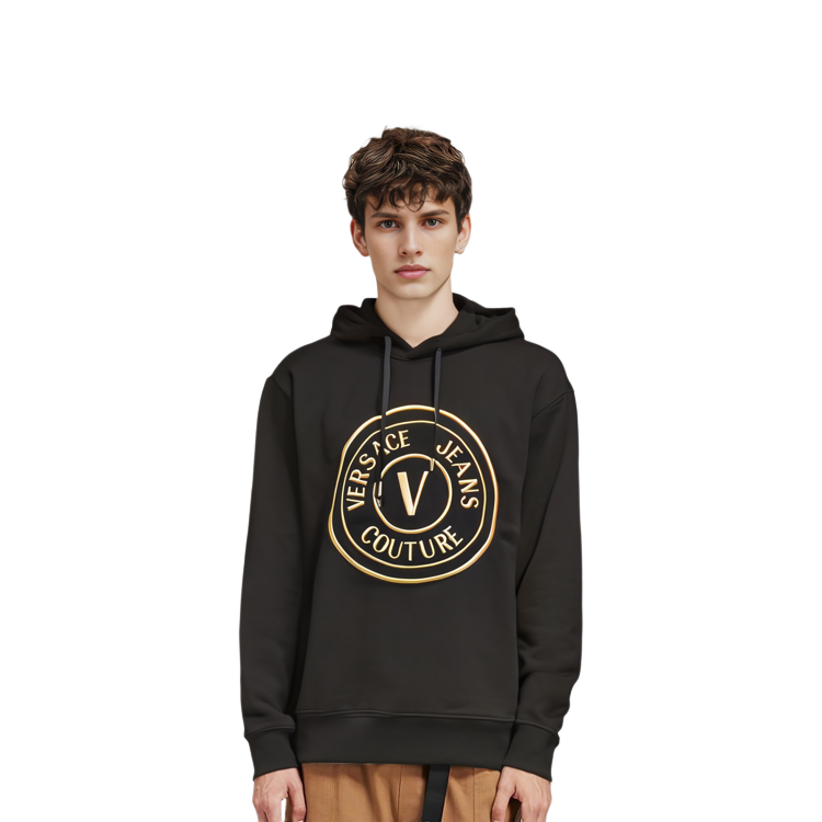 Sizing VERSACE JEANS COUTURE FW22  Black Logo Embroidered Loose Sweatshirt 73GAIT05-CF00T-G89