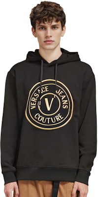 VERSACE JEANS COUTURE FW22 Black Logo Embroidered Loose Sweatshirt 73GAIT05-CF00T-G89 Sizing VERSACE JEANS COUTURE FW22 Black Logo Embroidered Loose Sweatshirt 73GAIT05-CF00T-G89