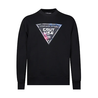 VERSACE JEANS COUTURE FW22 Black Pullover Sweatshirt with Logo Print 73GAIF07-CF03F-899