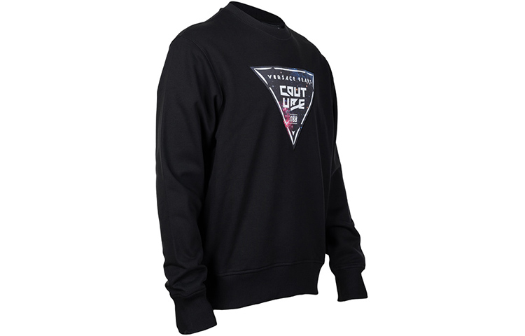 Purchase VERSACE JEANS COUTURE FW22  Black Pullover Sweatshirt with Logo Print 73GAIF07-CF03F-899