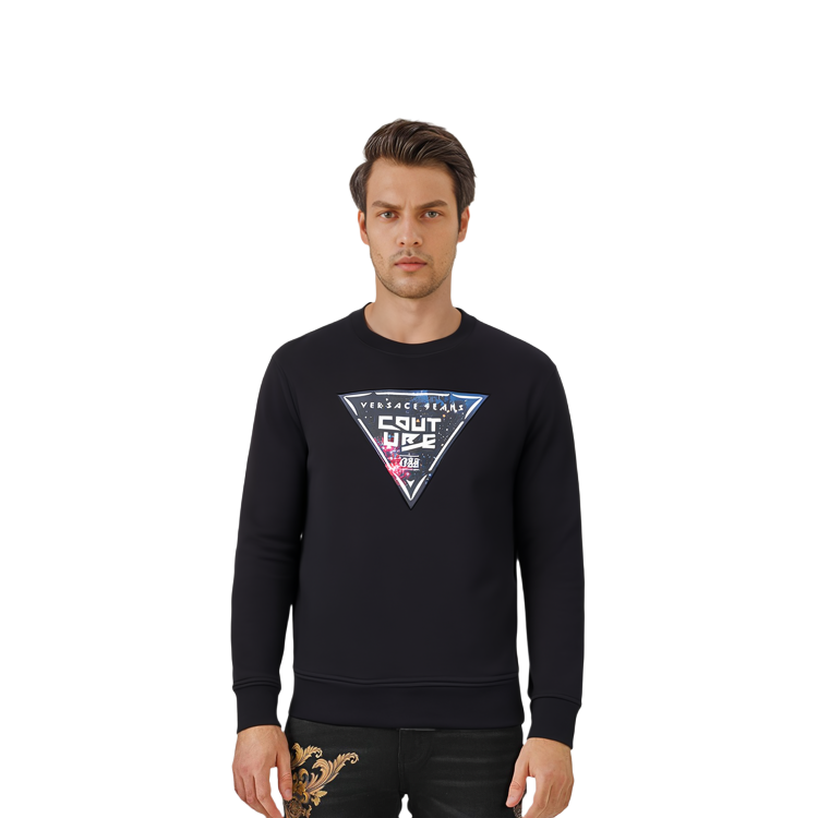 Sizing VERSACE JEANS COUTURE FW22  Black Pullover Sweatshirt with Logo Print 73GAIF07-CF03F-899