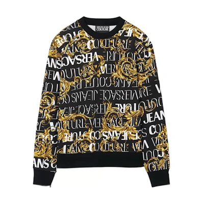 VERSACE JEANS COUTURE FW22 All-Over Logo Print Crewneck Sweatshirt Black . E73GAI3R0-EFS041-EG89