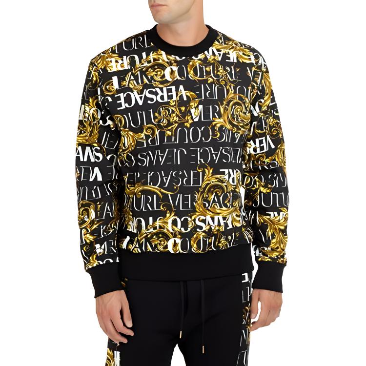 Shop VERSACE JEANS COUTURE FW22 Baju Sweatshirt Logo Hitam Lelaki. E73GAI3R0-EFS041-EG89