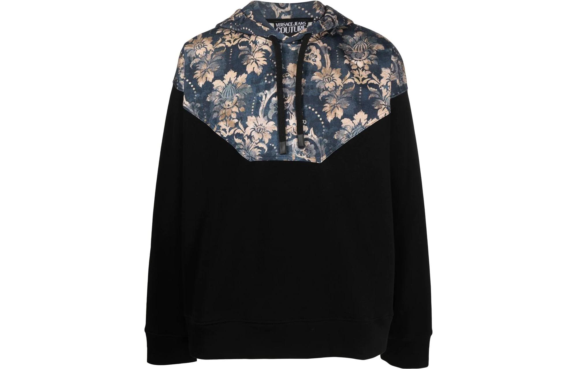 VERSACE JEANS COUTURE FW22 Baroque Print Drawstring Hoodie Men Black. 73GAI318-FS043-259