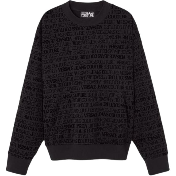 VERSACE JEANS COUTURE FW22 Black Logo Crewneck Pullover Sweatshirt . E73GAI310-EFS045_E899