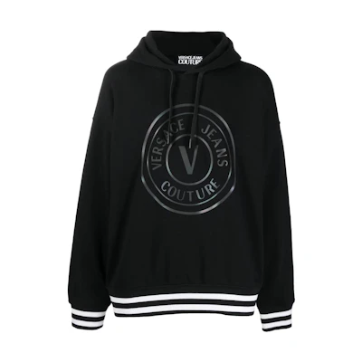 VERSACE JEANS COUTURE FW22 Black Logo Hoodie Unisex 73GAIG0-1CF00-G899