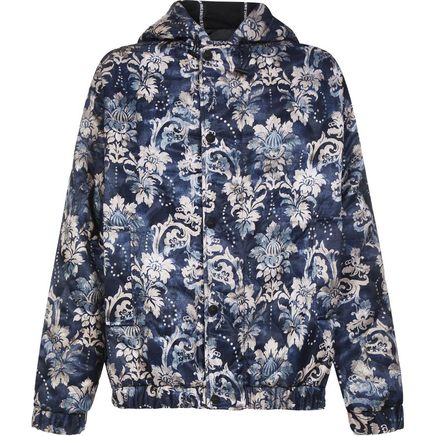 VERSACE JEANS COUTURE FW22 Floral Print Hooded Jacket Blue Men’s. 73GAS401-NH005-259