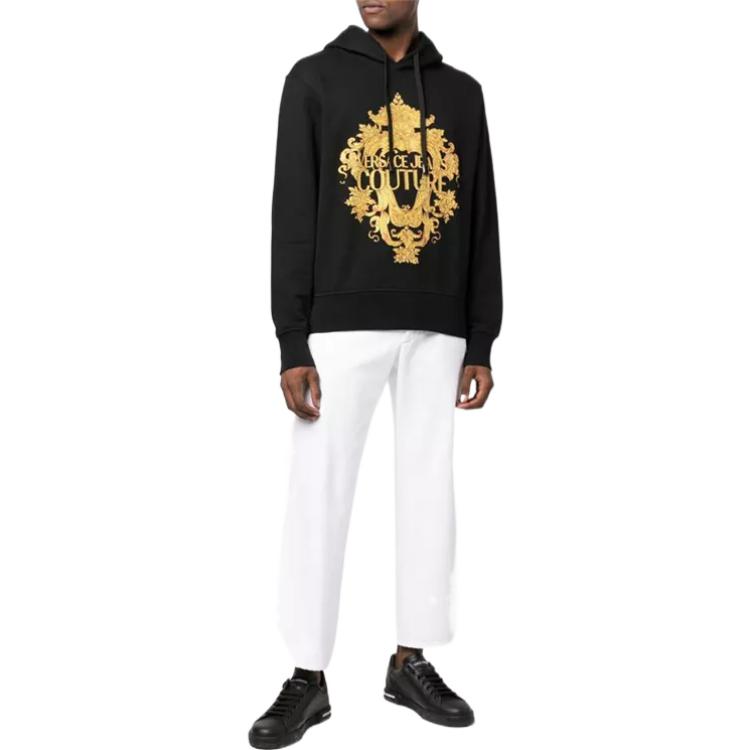 Lookbook VERSACE JEANS COUTURE Hoodie Hitam Pria FW22 Letter Print Drawstring. E73GAIP02-ECF01P-EG89