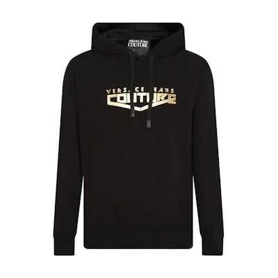 VERSACE JEANS COUTURE FW22 Logo Print Hoodie Black Long Sleeve Sweatshirt 73GAIT30-CF00O-G89