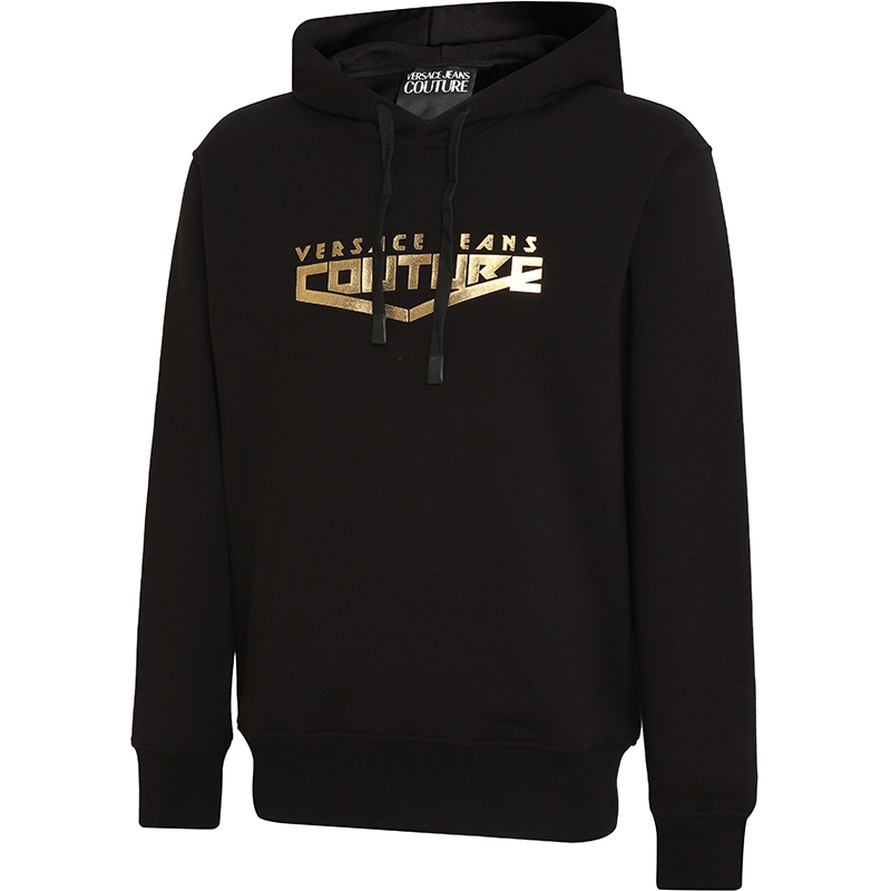 Shop VERSACE JEANS COUTURE FW22 Logo Print Hoodie Black  Long Sleeve Sweatshirt 73GAIT30-CF00O-G89