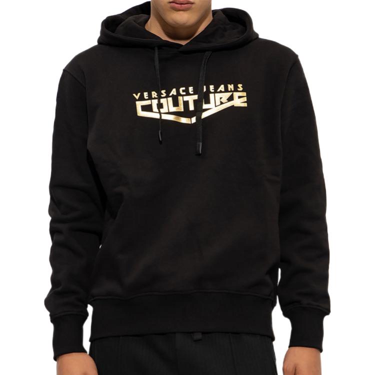 Purchase VERSACE JEANS COUTURE FW22 Logo Print Hoodie Black  Long Sleeve Sweatshirt 73GAIT30-CF00O-G89