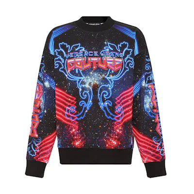 VERSACE JEANS COUTURE FW22 Logo Print Pullover Sweatshirt Black Men. 73GAI3OG-FS054-MS3