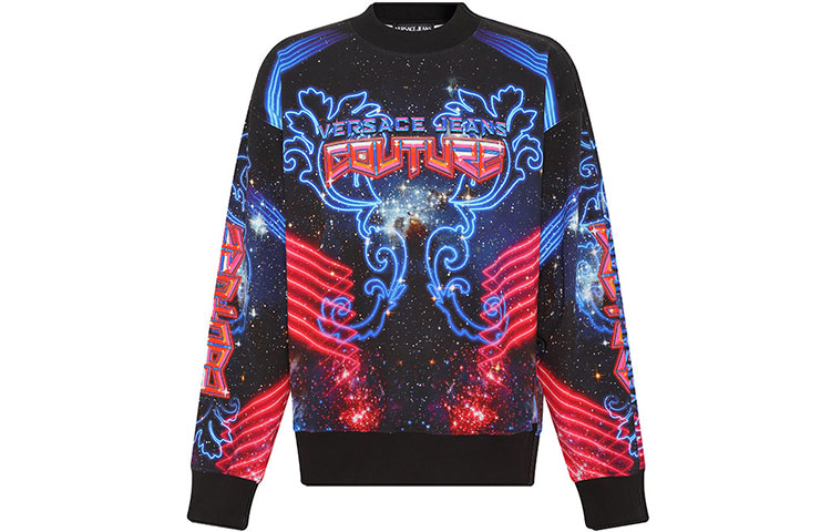 Order VERSACE JEANS COUTURE FW22 Logo Print Pullover Sweatshirt Black Men. 73GAI3OG-FS054-MS3