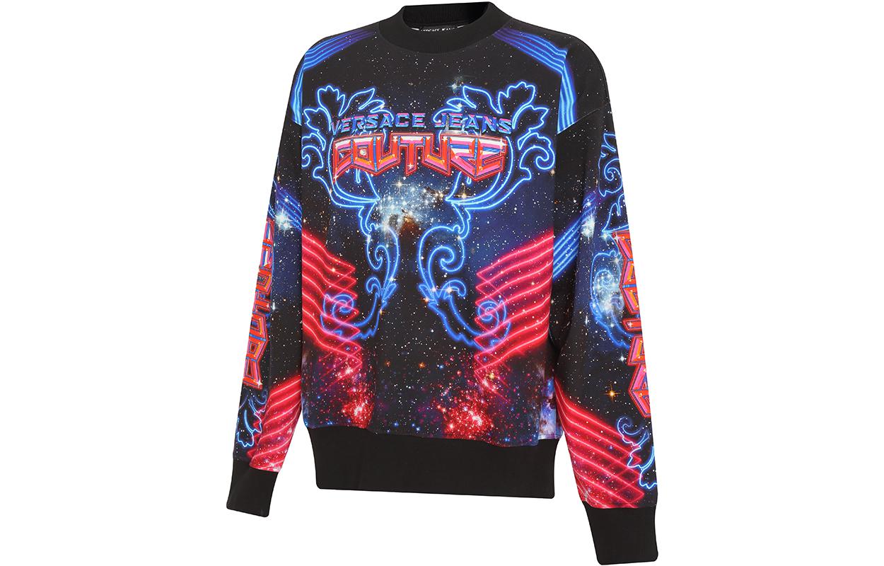 Shop VERSACE JEANS COUTURE FW22 Logo Print Pullover Sweatshirt Black Men. 73GAI3OG-FS054-MS3