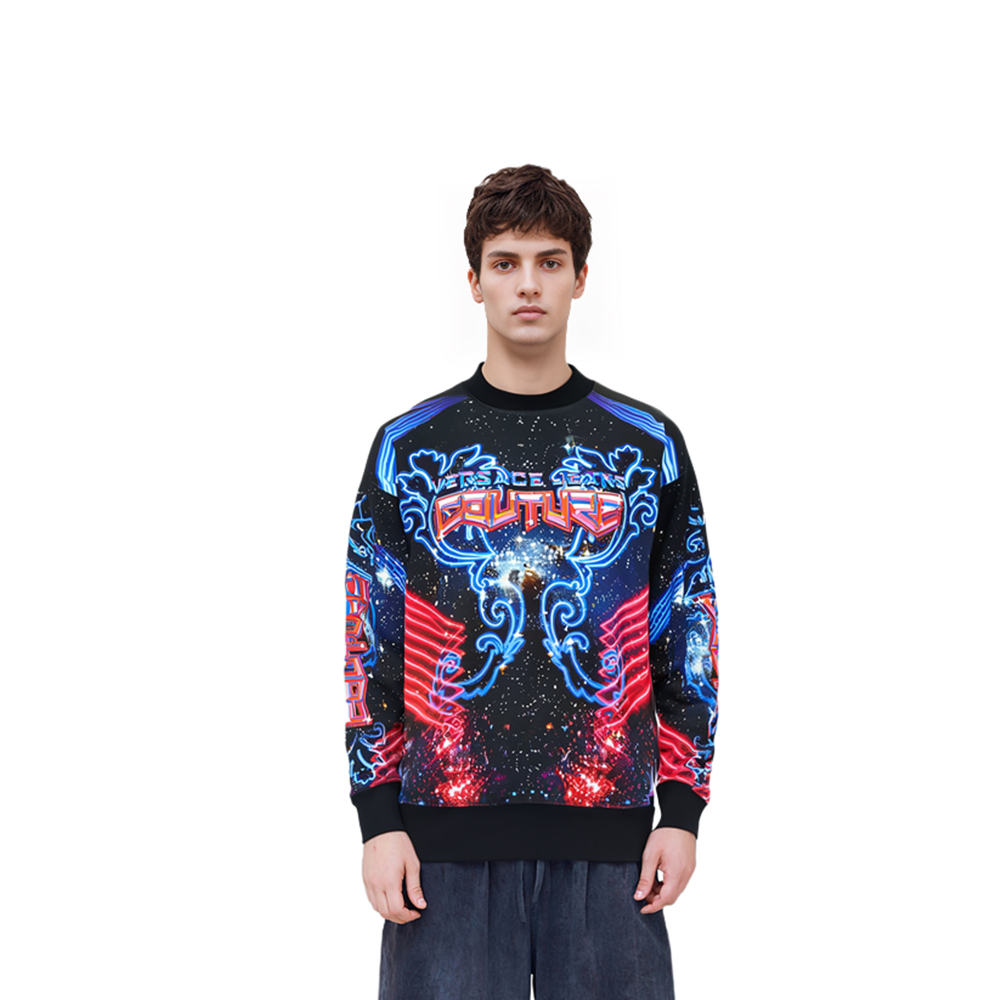 Cheap VERSACE JEANS COUTURE FW22 Logo Print Pullover Sweatshirt Black Men. 73GAI3OG-FS054-MS3