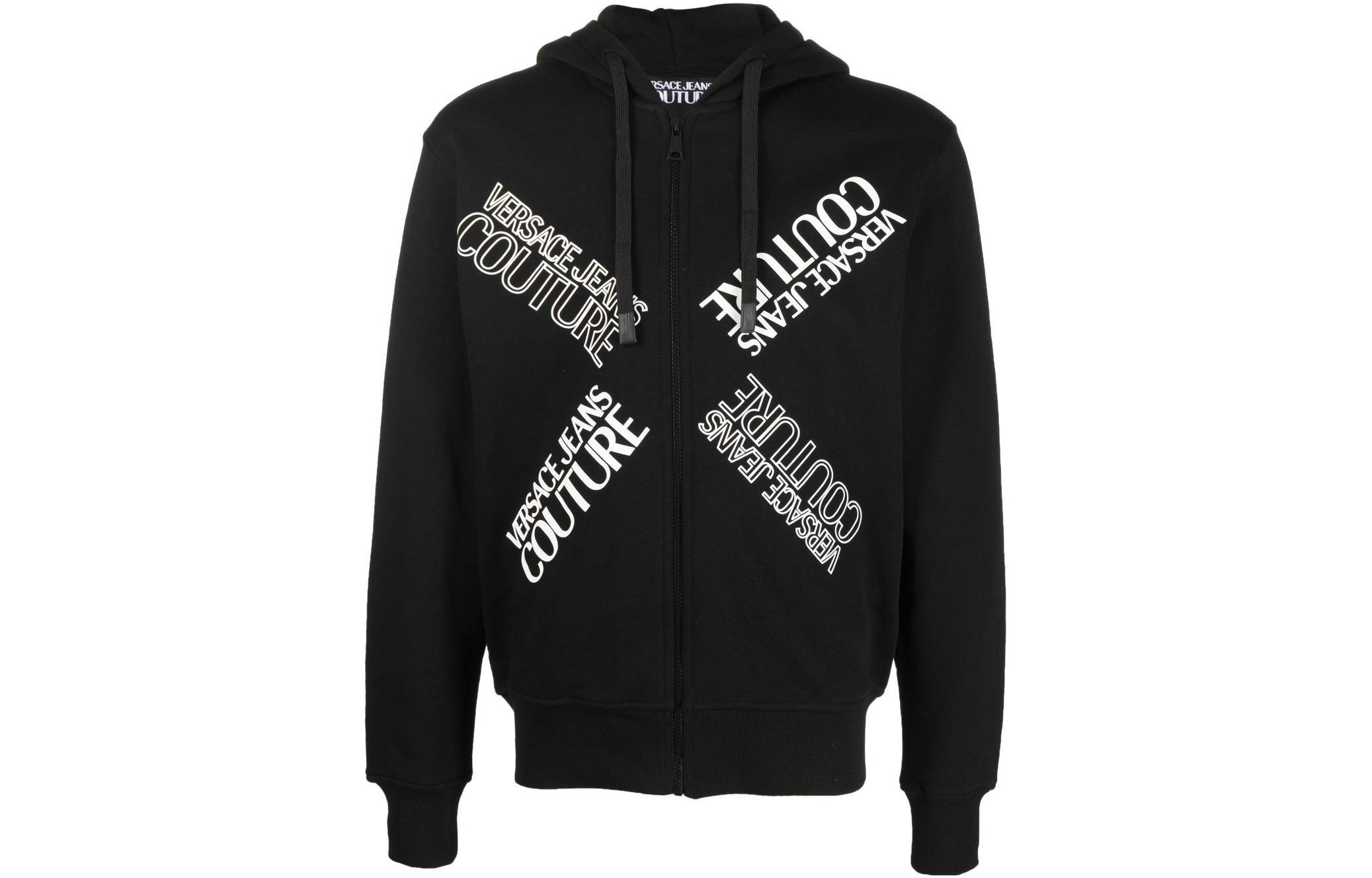 VERSACE JEANS COUTURE FW22 Logo Print Zipper Hoodie Black 73GAIT17CF00O899