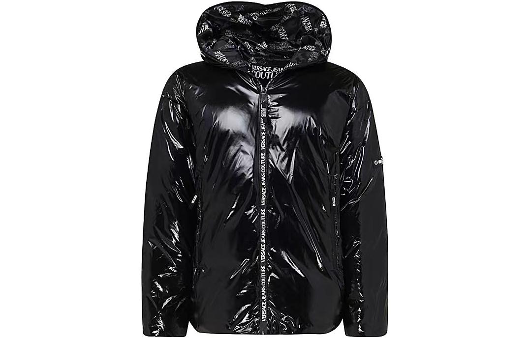 VERSACE JEANS COUTURE FW22 Men’s Glossy Black Zip-Up Hooded Jacket 73GAU418CQS5D899