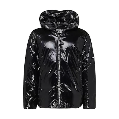 VERSACE JEANS COUTURE FW22 Men’s Glossy Black Zip-Up Hooded Jacket 73GAU418CQS5D899