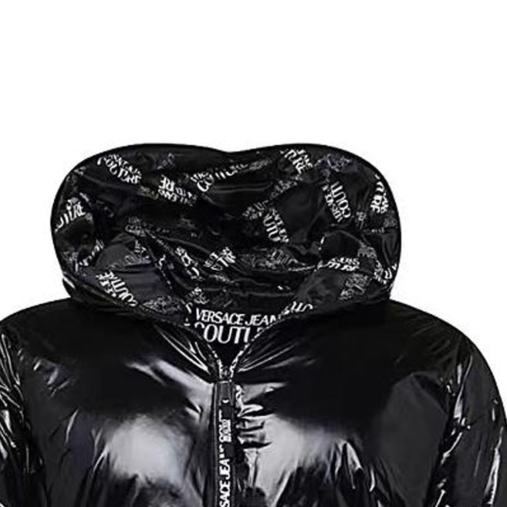 Details for VERSACE JEANS COUTURE FW22 Men’s Glossy Black Zip-Up Hooded Jacket 73GAU418CQS5D899