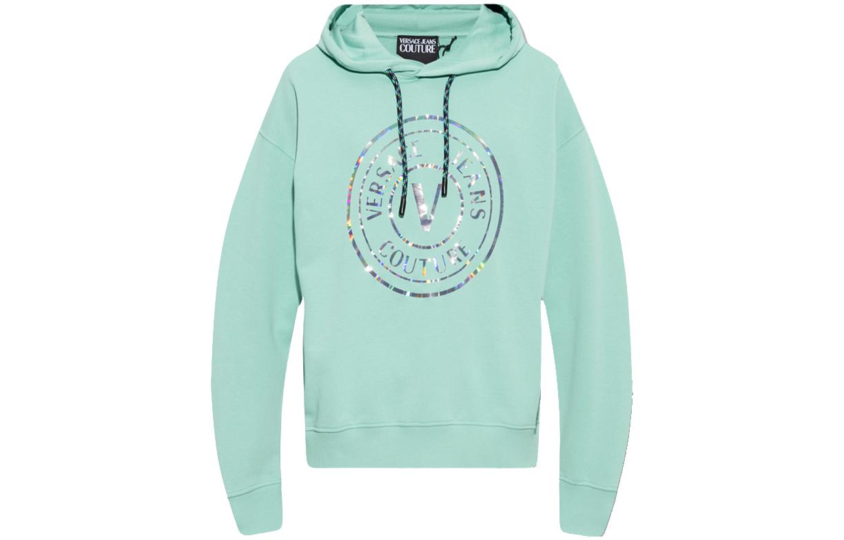 Order Versace Jeans Couture FW22 Mint Green Logo Print Hoodie Pullover for Men. 73GAIG07-CF00G-132