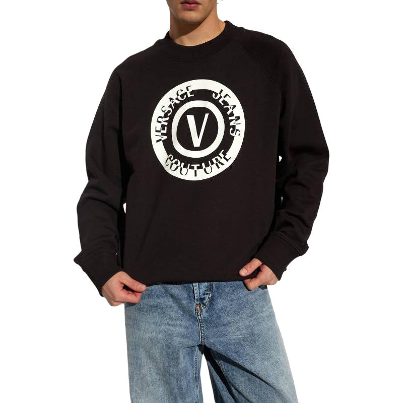 Shop 베르사체 진스 꾸뛰르 FW23 블랙 그래픽 프린트 긴팔 스웨트셔츠 76GAIT06-CF01T-899