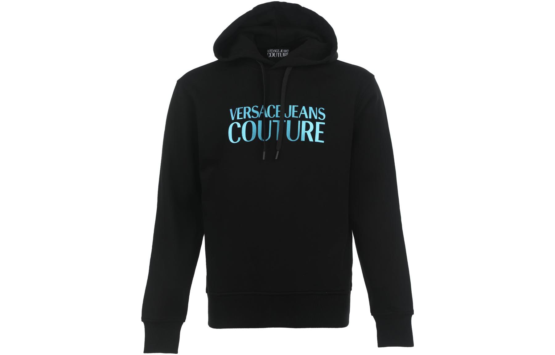 VERSACE JEANS COUTURE FW23  Black Logo Print Drawstring Hoodie 75GAIG01-CF00G-899