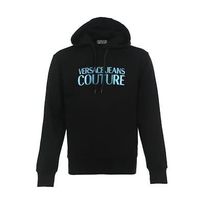 VERSACE JEANS COUTURE FW23 Black Logo Print Drawstring Hoodie 75GAIG01-CF00G-899