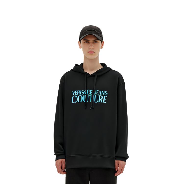 Cheap Sudadera con capucha negra VERSACE JEANS COUTURE FW23 con logo y cordón ajustable. 75GAIG01-CF00G-899