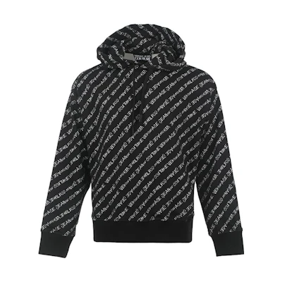 VERSACE JEANS COUTURE FW23 Allover Logo Hoodie Black Pullover Sweatshirt 75GAI3C-0FS10-3899