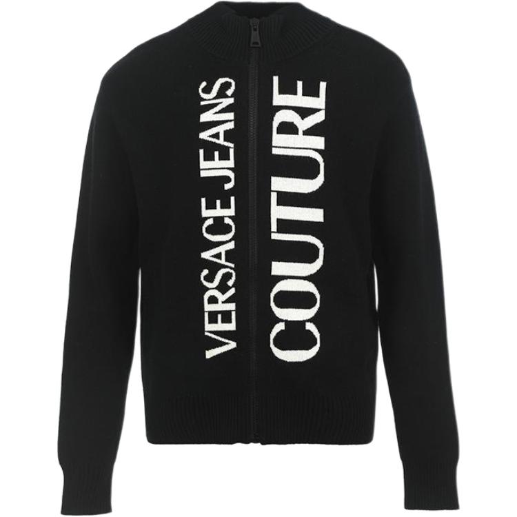 VERSACE JEANS COUTURE FW23 Black Letter Print Knit Zip-Up Sweater Men 75GAFM12-CM11A-A0E