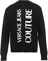 VERSACE JEANS COUTURE FW23 Black Letter Print Knit Zip-Up Sweater Men 75GAFM12-CM11A-A0E VERSACE JEANS COUTURE FW23 Black Letter Print Knit Zip-Up Sweater Men 75GAFM12-CM11A-A0E