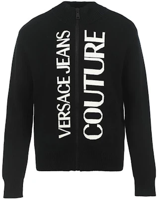VERSACE JEANS COUTURE FW23 Sweater Pria Hitam Print Letter Knit Zip-Up 75GAFM12-CM11A-A0E Order VERSACE JEANS COUTURE FW23 Sweater Pria Hitam Print Letter Knit Zip-Up 75GAFM12-CM11A-A0E