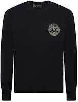 VERSACE JEANS COUTURE FW23 Black Logo Embroidered Crewneck Knit Sweater Men 75GAFM00-CM06H-899 VERSACE JEANS COUTURE FW23 Black Logo Embroidered Crewneck Knit Sweater Men 75GAFM00-CM06H-899