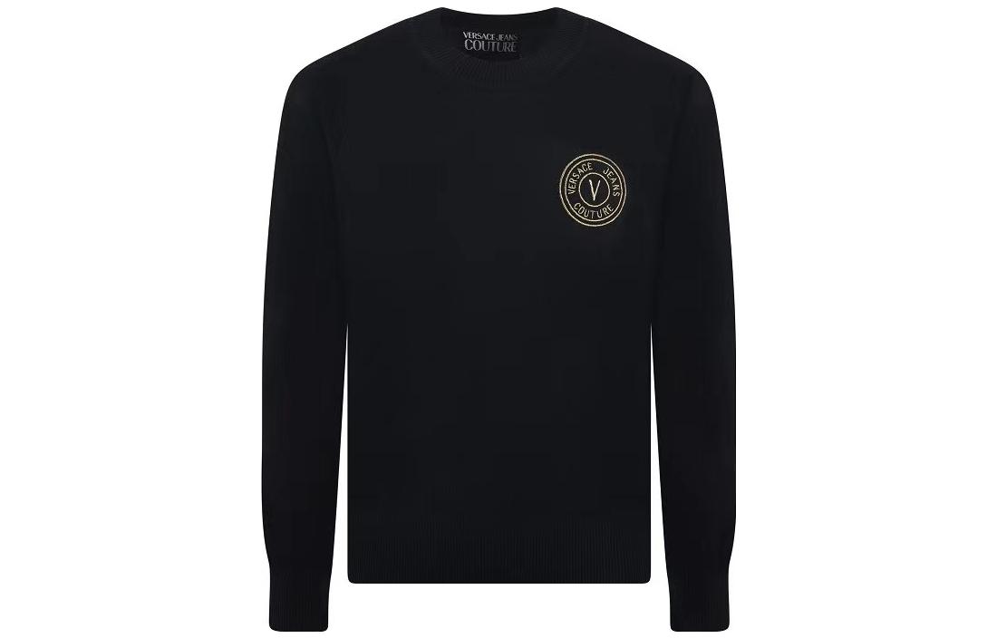 VERSACE JEANS COUTURE FW23 Black Logo Embroidered Crewneck Knit Sweater Men 75GAFM00-CM06H-899 圖 2