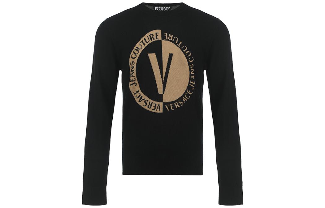 VERSACE JEANS COUTURE FW23 Logo Crewneck Pullover Knit Sweater  Black 75GAFM02-CM16H-K42